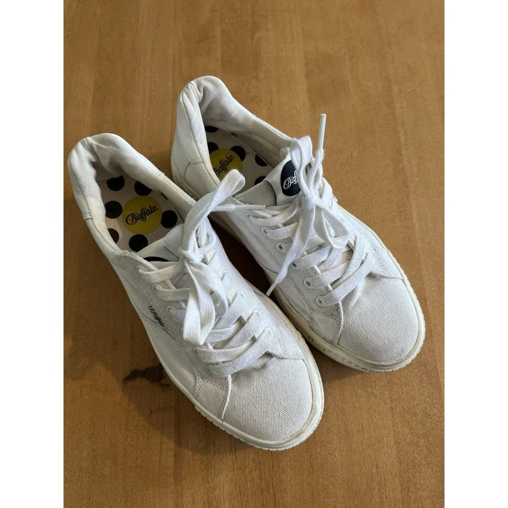 Buffalo Vegan-Friendly Women's Paired Flatform Sneakers White Sz‎ 7.5 EUR 38
